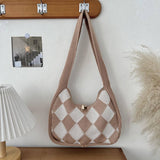 Diamond Check Contrast Knit Shoulder Bag_Cwab3068