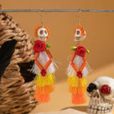 HALLOWEEN SKULL TASSEL RICE BEAD EARRINGS_CWAJE2411
