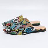 STYLISH SNAKE PRINT FLAT POINTED TOE MULES_CWSHF0030