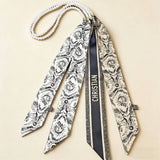 Black White Pearl Silk Scarf Belt_Cwasc04002