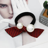 Pearl Lace Houndstooth Bow Hair Tie_Cwaha08049