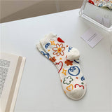 MILKY WHITE DOODLE SMILEY PATTERN CREW SOCKS_CWMS0208