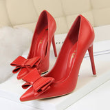 SLIM SHALLOW MOUTH POINTED BOW HIGH HEELS_CWSHH0045