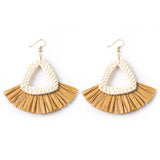 Hand-Woven Geometric Rattan Raffia Earrings