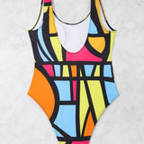 MULTICOLOR HIGH WAISTED TANKINI SWIMSUIT _CWMW0221