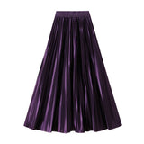 SLIMMING SHINY HIGH WAIST PLEATED MIDI SKIRT_CWBMS0329