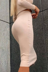 Solid Color Top Coat Bag Hip Skirt Two-Piece Set