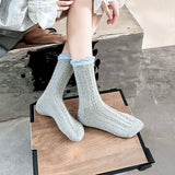 Twist Lace Ruffle Crew Socks For Women_Cwms1348