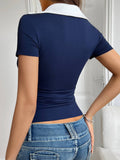 Y2K Slim-Fit Polo Collar Short-Sleeved T-Shirt