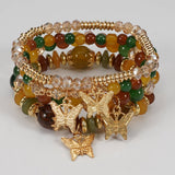 Cwmm10456_Boho Leaf Charm Multi Layer Beaded Bracelet