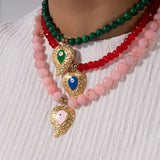 COLORFUL BEADS MALACHITE EVIL EYE HEART NECKLACE_CWMM7537
