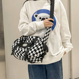 Plaid Large Capacity Shoulder Canvas Bag_Cwab1600