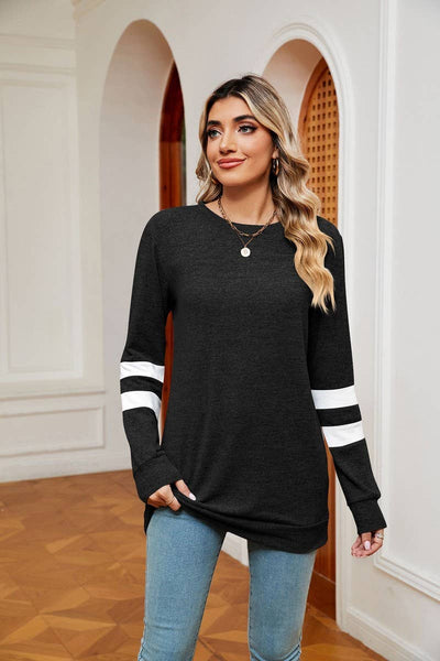Cwtbll2387_Round Neck Long Sleeve Colorblock Bottoming Top