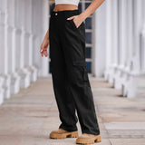 Washed Semi-Elastic Waist Denim Workwear Trousers