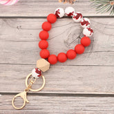 CHRISTMAS WOOD BEAD BRACELET WITH SILICONE KEYCHAIN_CWMM7014