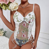 SEXY FLOWER EMBROIDERED SEE THROUGH BODYSUIT_CWMM4649