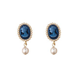 RETRO SIMPLE BLUE PEARL EARRINGS_CWAJE1634