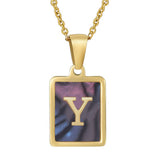 SQUARE SHELL 26 LETTER PENDANT NECKLACE_CWAJE0674