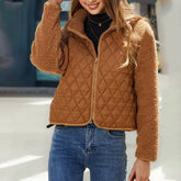 Women High Neck Quilting Zip Up Fleece Jacket_Cwoja0622