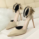 Women Shallow Pointed Toe Hollow Bow High Heels