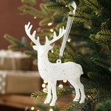 PLASTIC WHITE GLITTER DEER XMAS TREE HANGING DECOR_CWMM9783