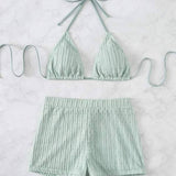 HIGH WAIST BIKINI SET SLIMMING SOLID COLOR SWIMSUIT_CWMW0155