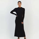 Solid Color Crew Neck Pit Stripe Slimming Dress