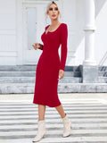 Square Collar Slit Temperament Wrap Buttock Dress