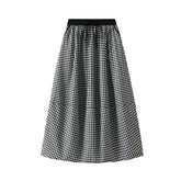 ELASTIC WAIST A LINE MID LENGTH PLAID LANTERNSKIRT_CWBMS0296
