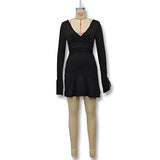 Solid Color Deep V Drawstring Pleated Dress