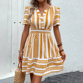 V-Neck Waist Boho Cropped Dress