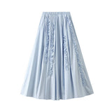 RUFFLE TRIM 3D LACE A LINE SLIMMING SKIRT_CWBMS0347