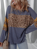 Leopard-print asymmetrical hem long-sleeve top