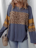 Leopard-print asymmetrical hem long-sleeve top
