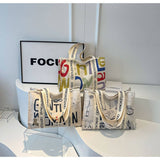 LETTER PRINTED COMMUTER CASUAL CANVAS BAG_CWAB2683