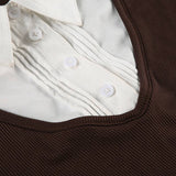 Spliced Fake Two Contrasting Color Lapel T-Shirts