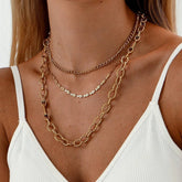 LAYERED STAINLESS STEEL 18K GOLD PLATED NECKLACE_CWMM3691