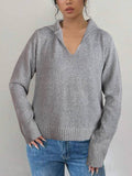 Solid-Color Loose Retro V-Neck Pullover Top