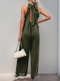 Solid Color Wide-Leg Romper With Casual High Neck