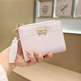 New Simple Solid Color Bow Tassel Zipper Wallet_Cwab06254