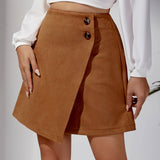 SUEDE IRREGULAR SKIRT HIGH WAIST ZIPPER SKIRT_CWBSS0382