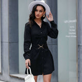 Solid Color Lapel Black Shirt Dress