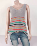 U-Neck Colored Striped Knitted I-Shaped Vest