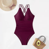 SEXY PLEATED BACK HOLLOW SLIM ONE PIECE SWIMSUIT_CWMW0614