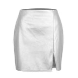 PU SLIT LEATHER SKIRT SEXY HIGH WAIST ZIPPER SKIRT_CWBSS0383