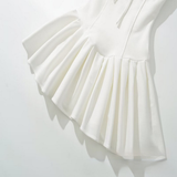 RUFFLE TRIM KNIT DRESS FRENCH FIT FLARE STYLE_CWDMD5805