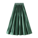 SLIMMING SHINY HIGH WAIST PLEATED MIDI SKIRT_CWBMS0329