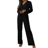 V-Neck Knit Shirt Casual Straight-Leg Pair