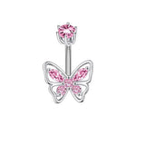 FLOWER BUTTERFLY BRASS CZ NAVEL RING PIERCING_CWMM9376
