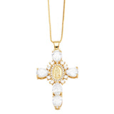 Zirconia Pendan Virgin Mary Cross Necklace_Cwmm5867